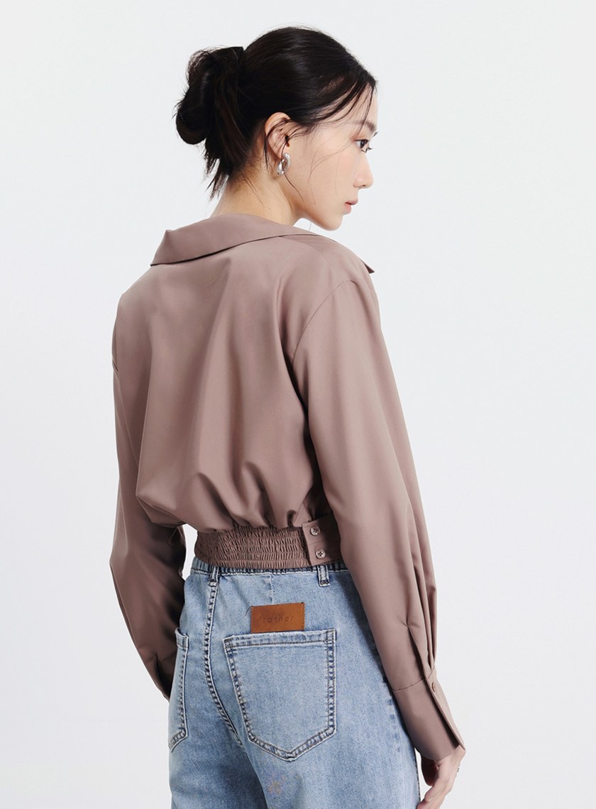 圍裹式造型長袖襯衫